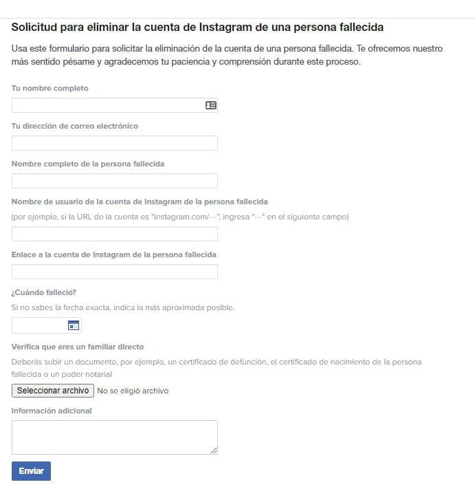 cerrar una cuenta de Instagram de alguien que murió