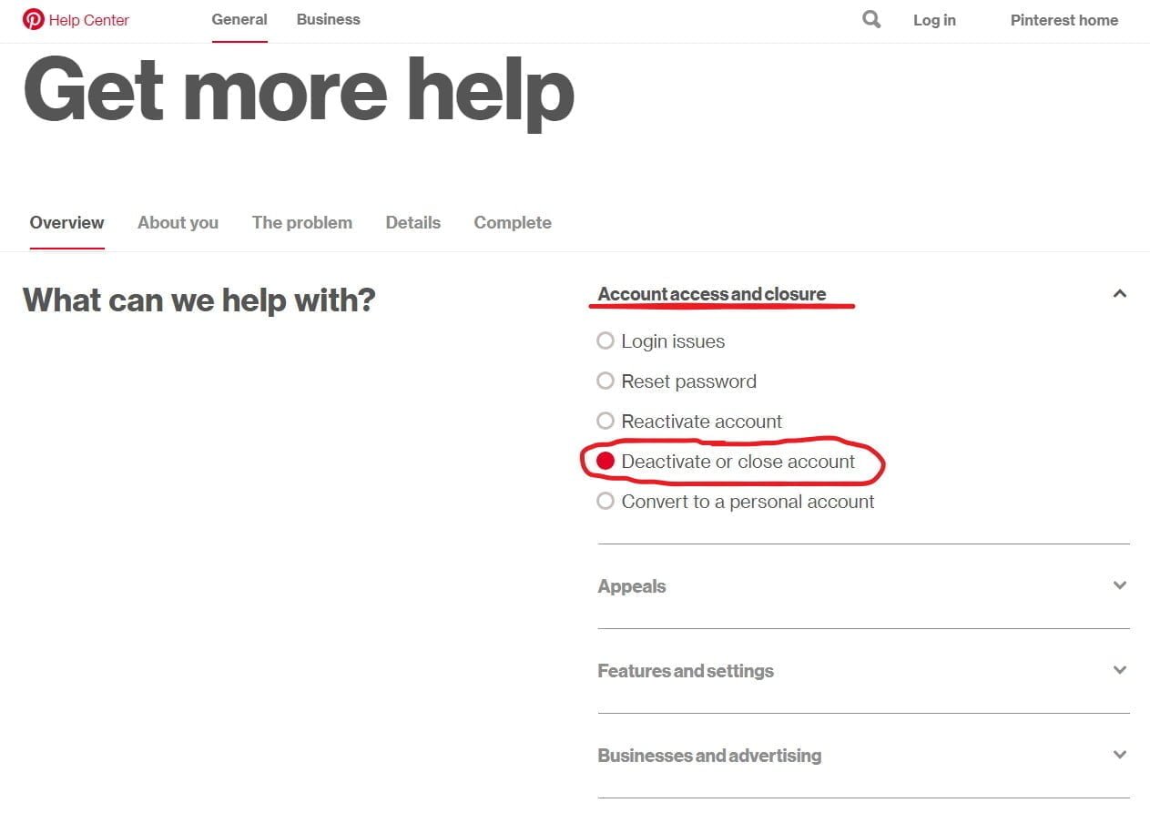 close a Pinterest account of someone who died
