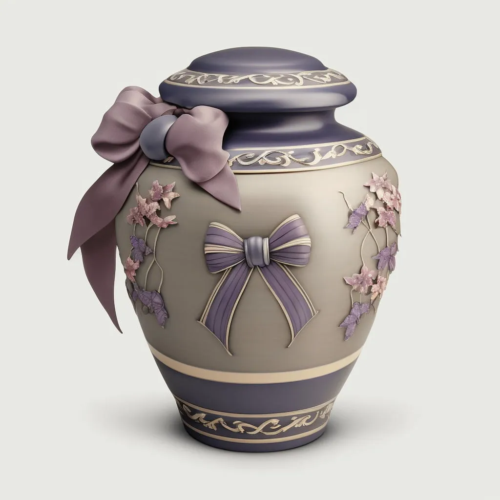 Using dried flowers or weaving a fabric ribbon on the top of the cremation urn.
