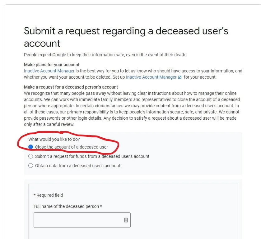 cerrar la cuenta de gmail de una persona muerta