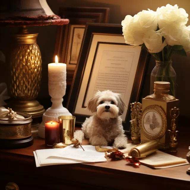 Perrito con su certificado de cremación
