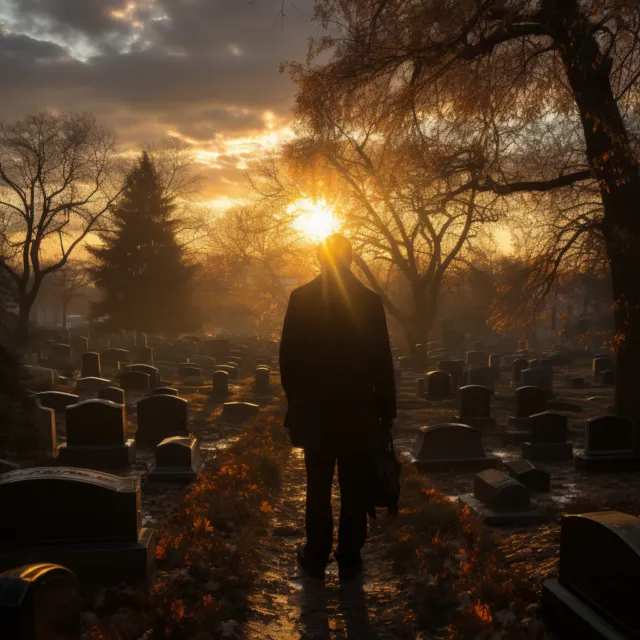 hombre buscando a familiar en cementerio