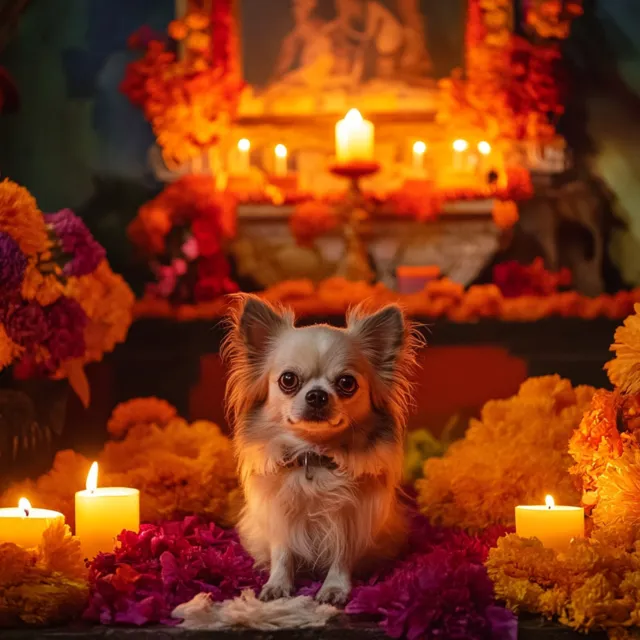 altar para mascotas en el Día de Muertos